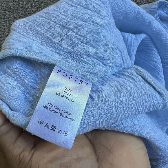 Poetry Linen Top Blouse Shirt Baby Blue Mother Pearl Button US 18 UK 22 New - Picture 10 of 11